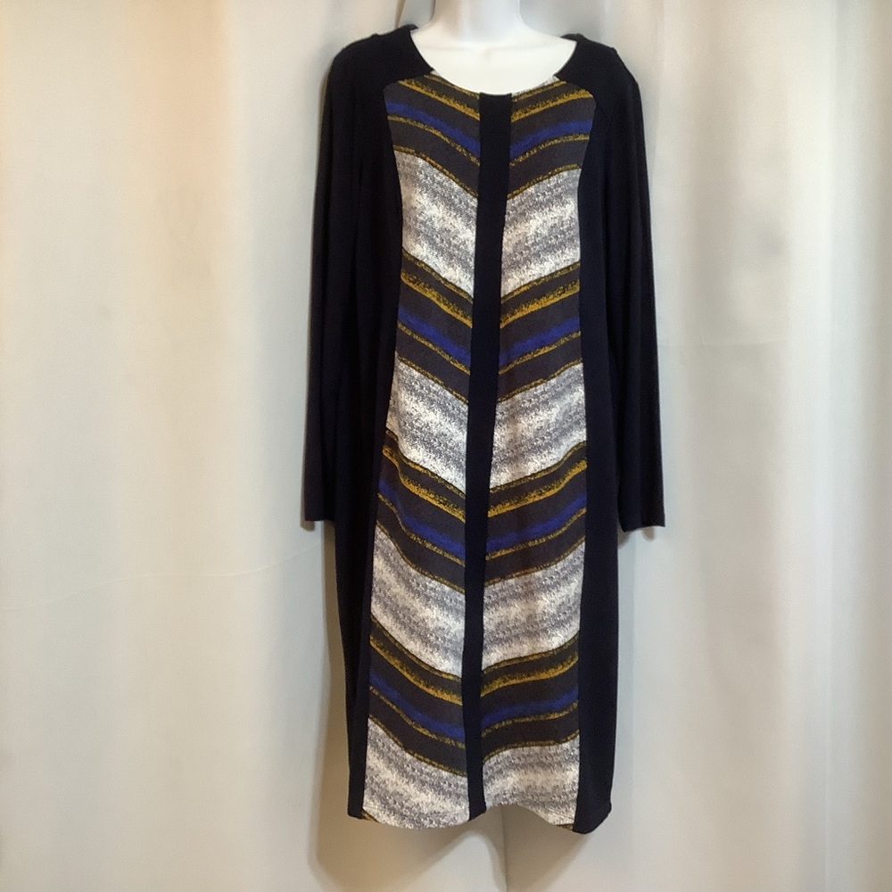 Piccadilly Dress Women’s Size XL Stripe Chevron Navy Yellow Black White